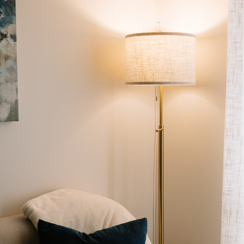 Therapy room lamp and seating area at The Mindful Place in Cambridge Ontario.